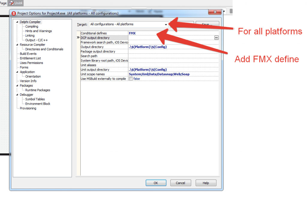 Add FMX define in Project's Options